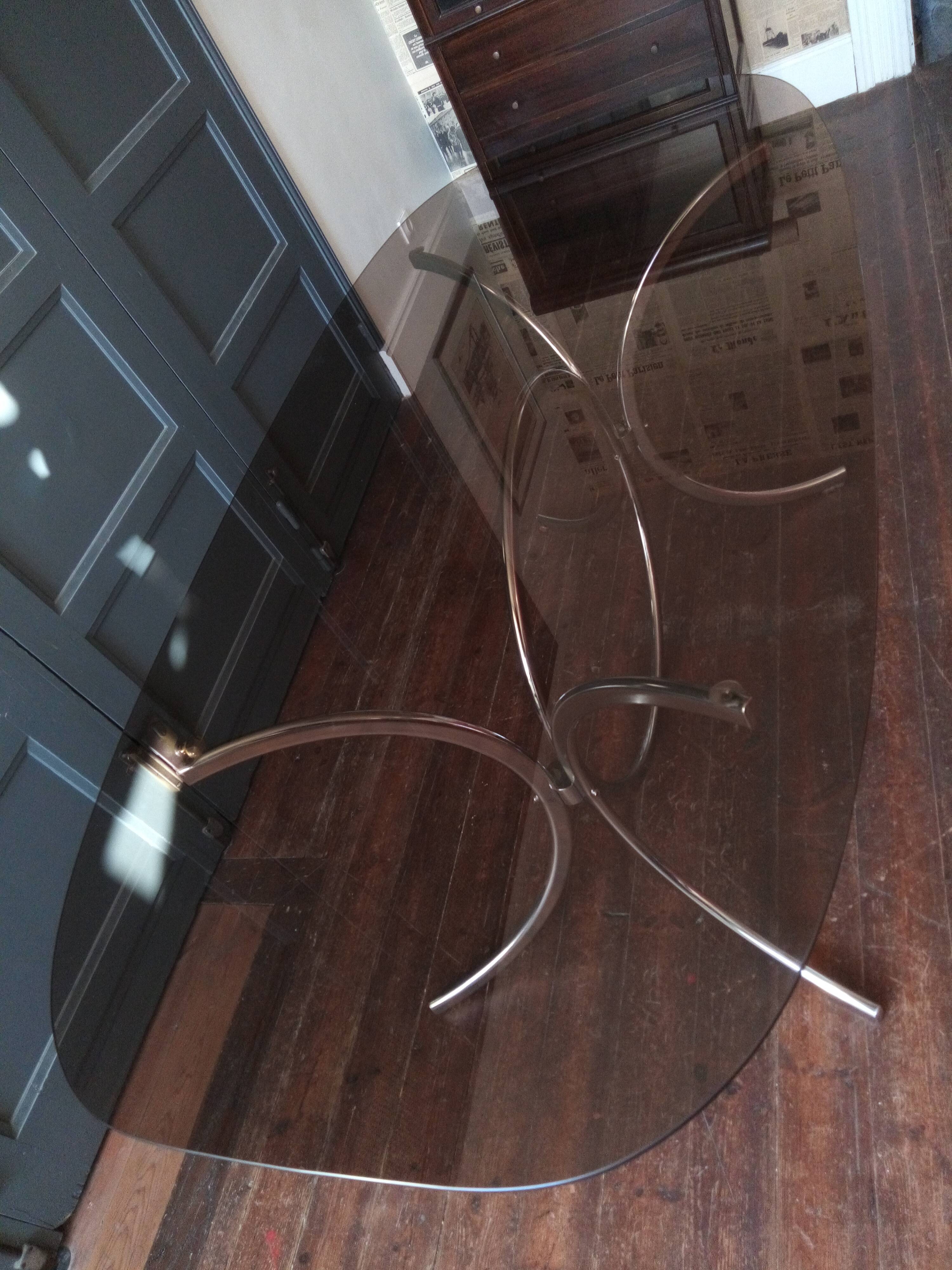 Vintage dining table chrome glass and metal