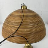 Lampe à suspension XL 71 cm en roseau, rotin, bambou et laiton, Italie