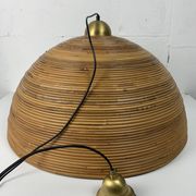 XL 71 cm Pencil Reed, Rattan, Bamboo and Brass Pendant Hanging Lamp, Italy