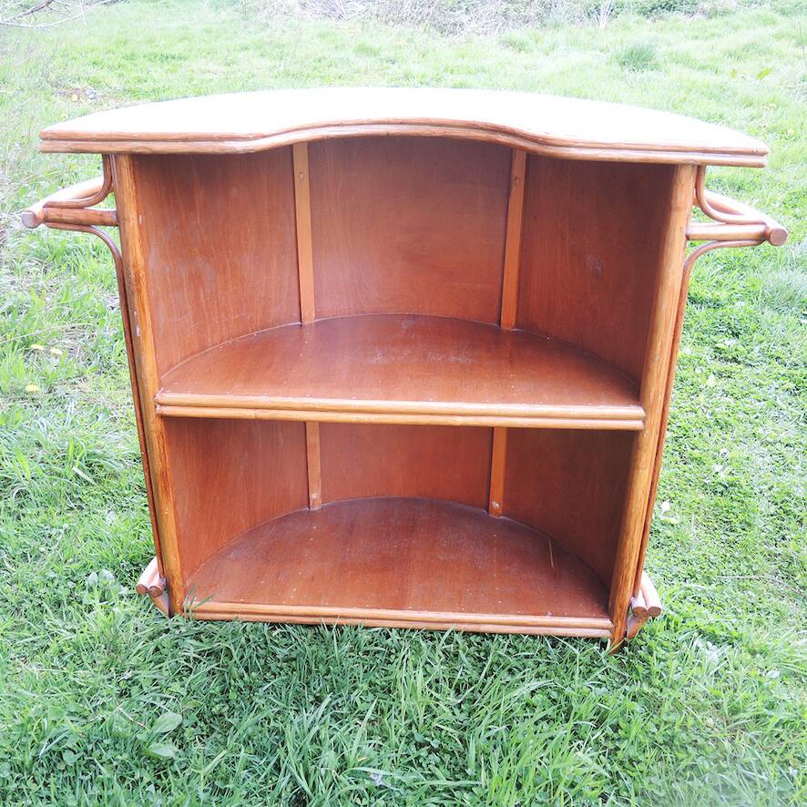 Old Rattan Bar with 2 Matching Stools
