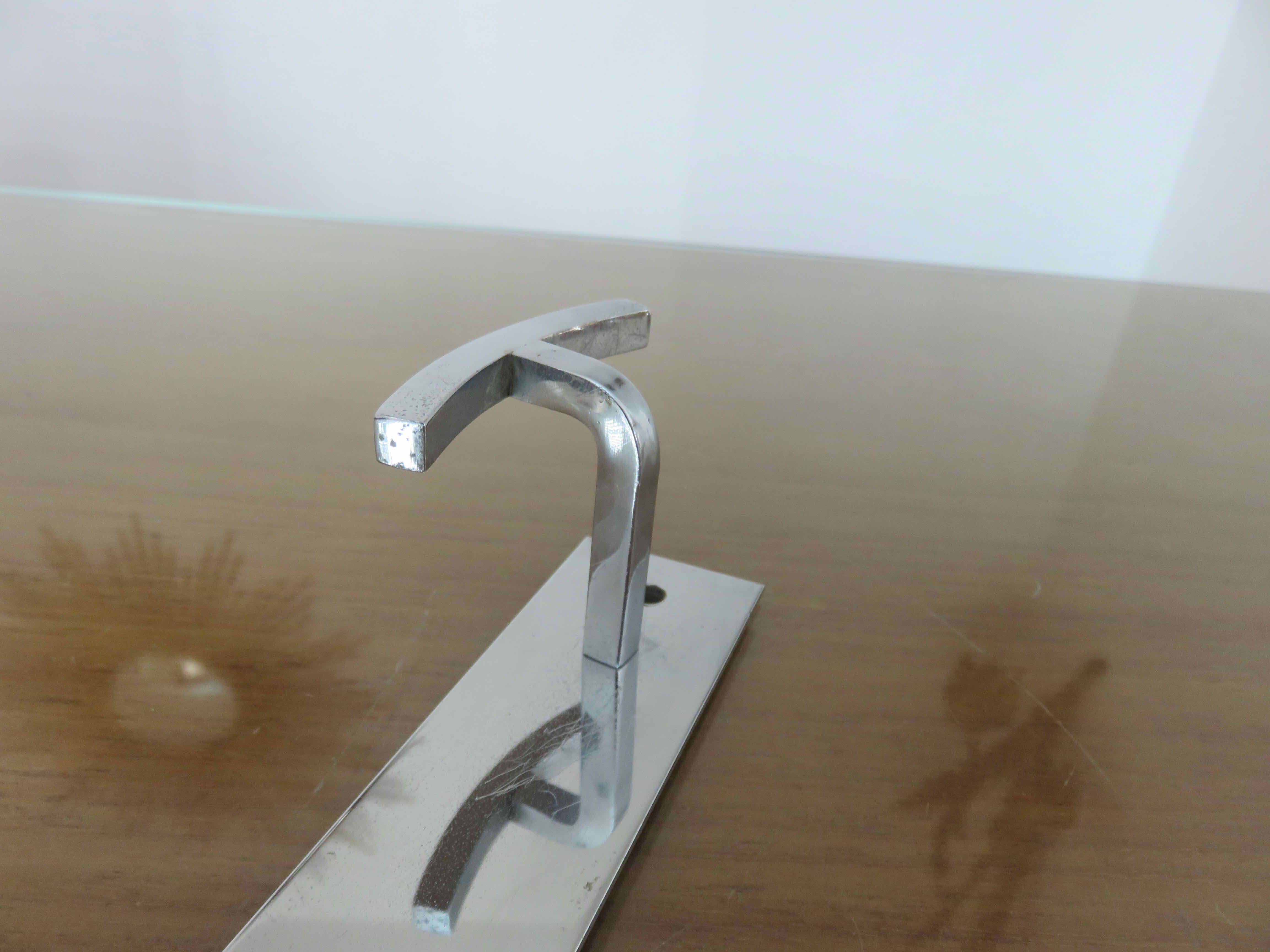 Coat rack in chrome brass 2 hooks 70s