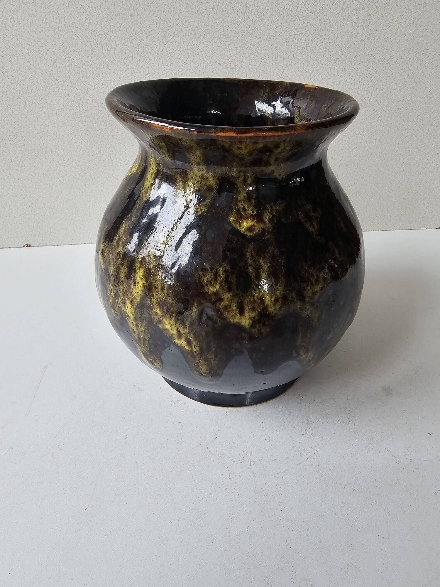 Ceramic vase with black and yellow flame glaze Signed Morvan Petit Massé