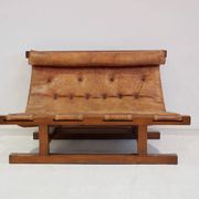 20th-century leather and Brazilian hardwood sofa, Brown