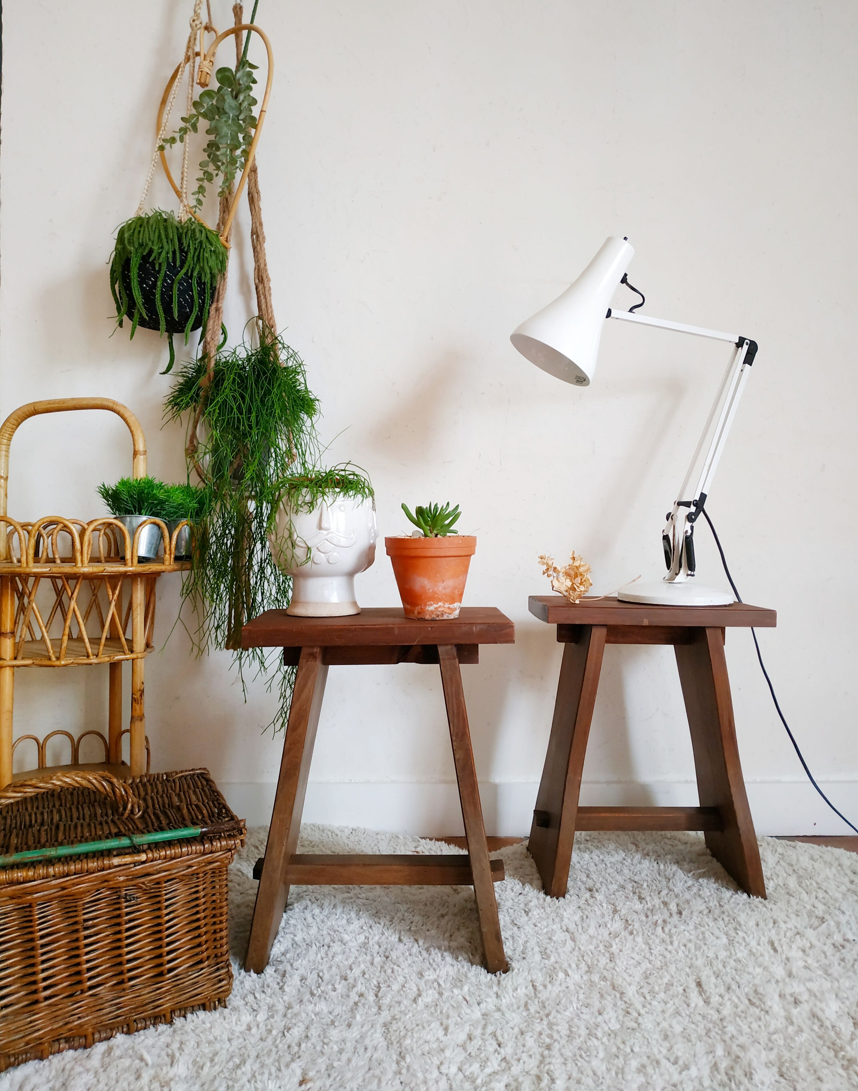 Pair of old wooden stools