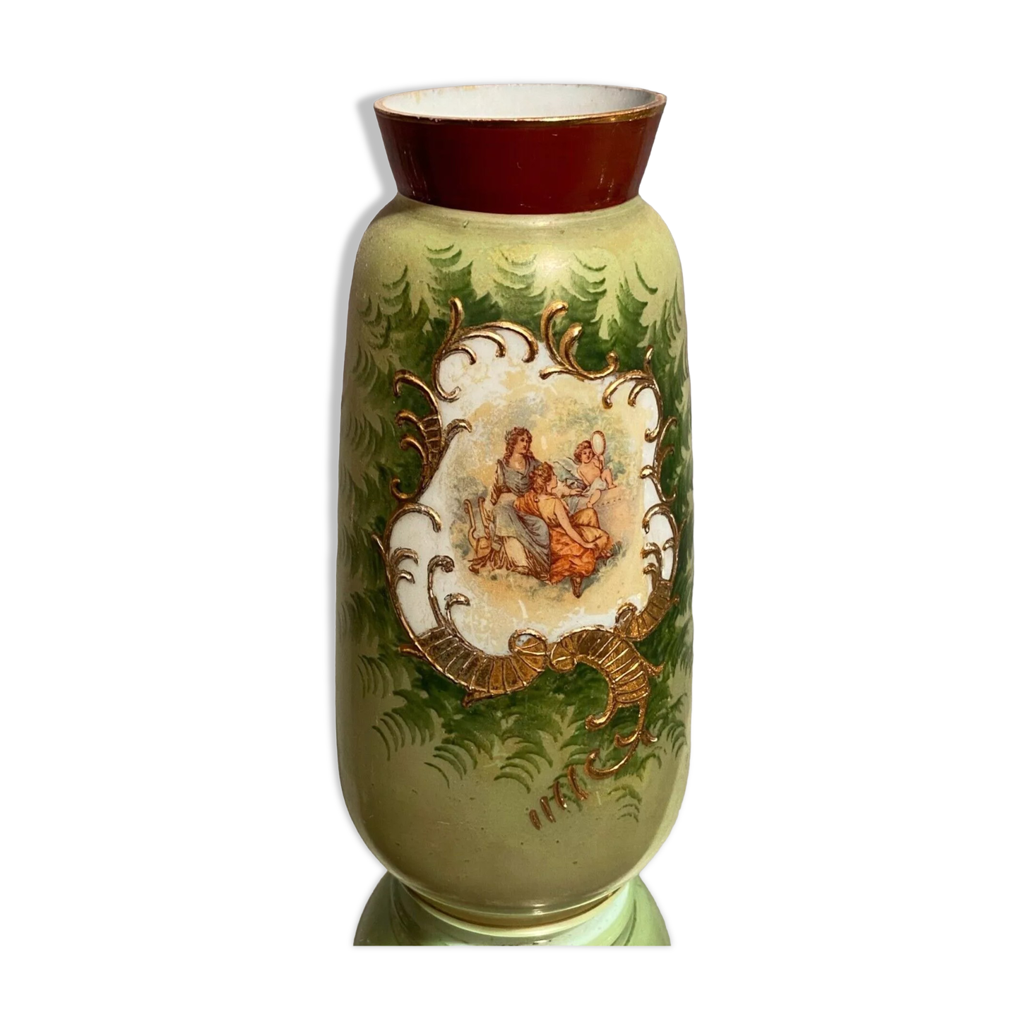Opaline vase with fine nineteenth gold enamelled cartridge decoration