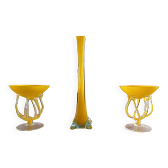 Very rare vintage set from the 70s: Alicja Poland glass vase and bowls