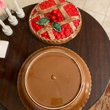 Pie dish - cherry pie decor lid - ceramic ware - vintage