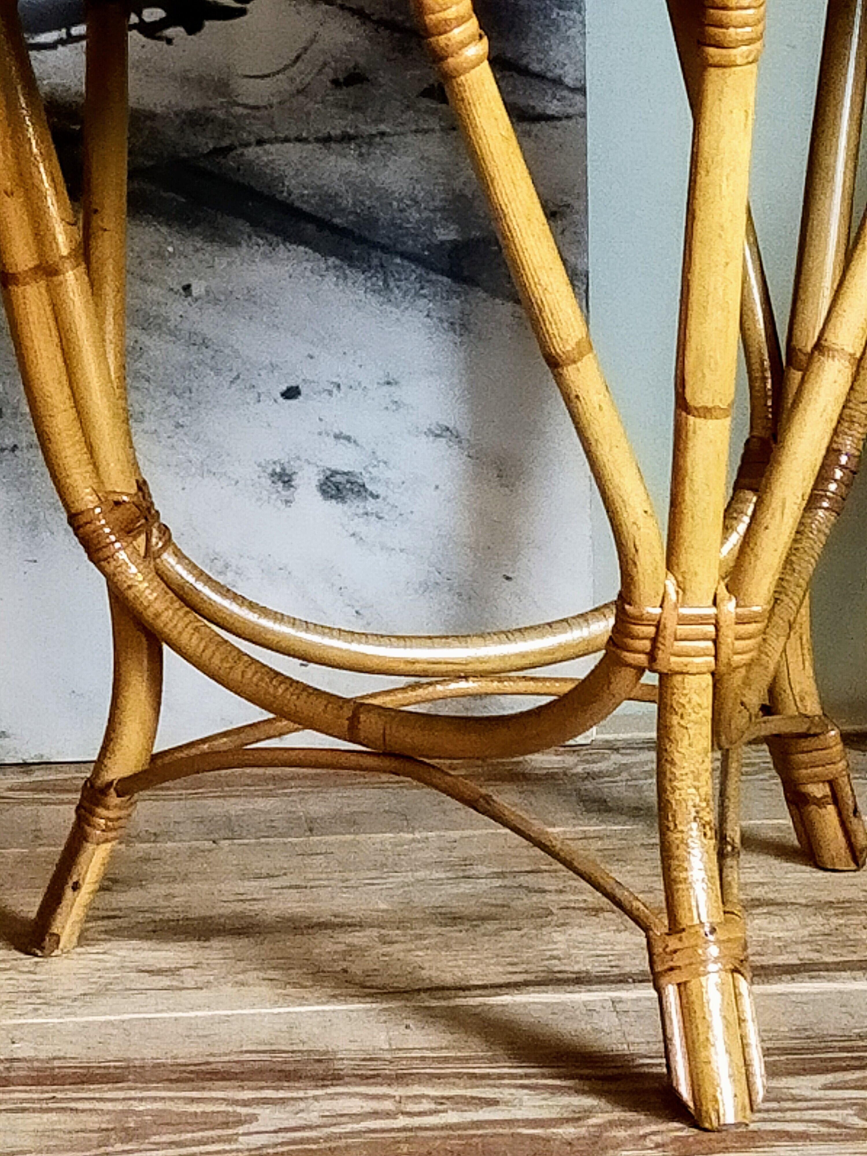 Tripod booster coffee table in rattan 50s
