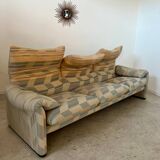 Ancien canapé Maralunga 3 places design italien des années 70 Cassina tissu patchwork