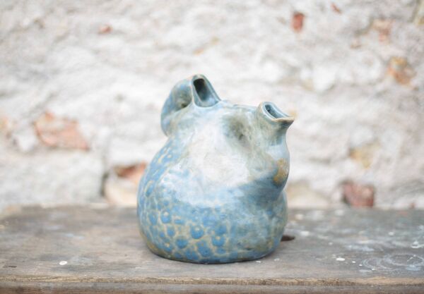 Pichet céramique émaillée vintage, poterie La Borne, pichet décoratif, brut