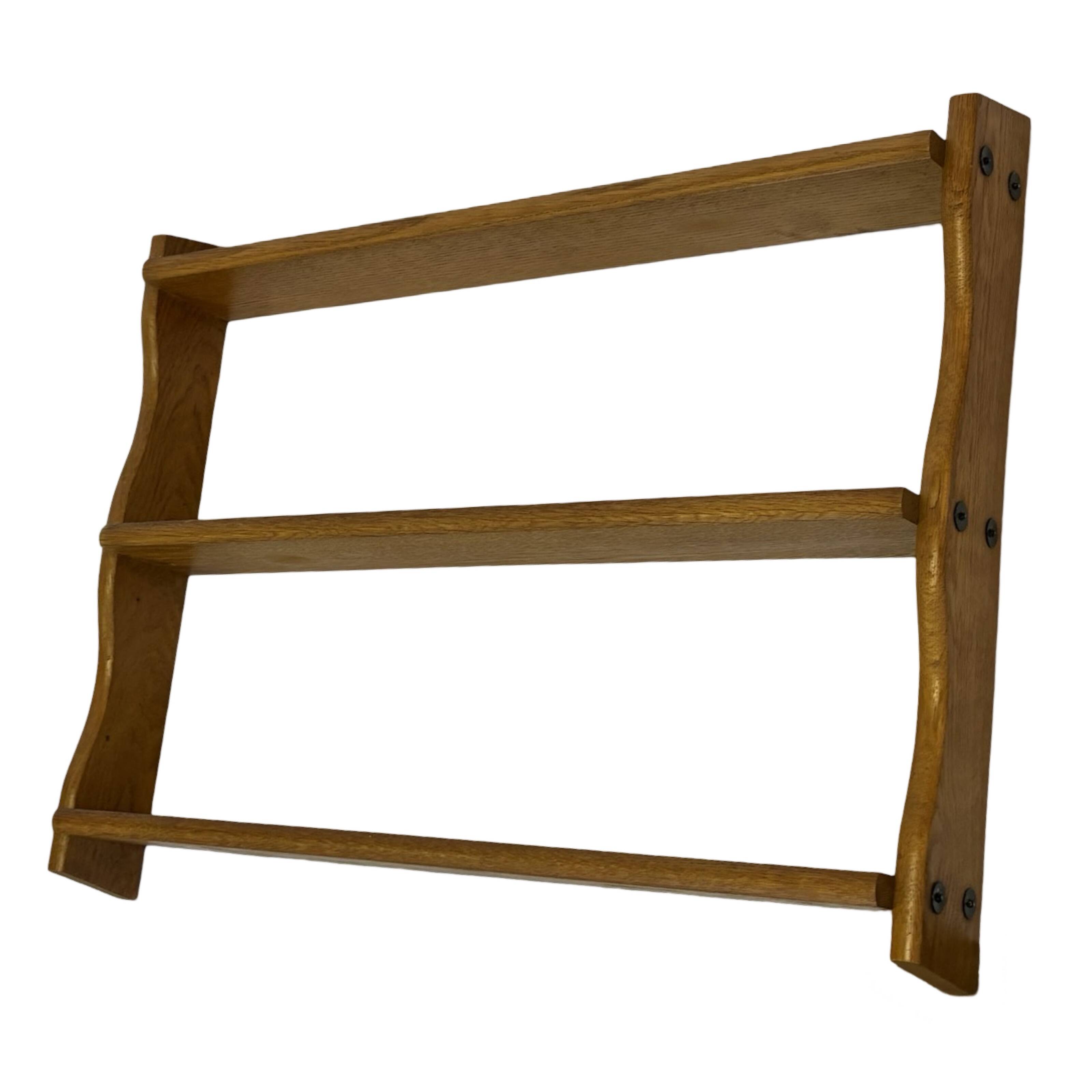 Vintage solid wooden wall rack with 3 shelves 70s oak rack