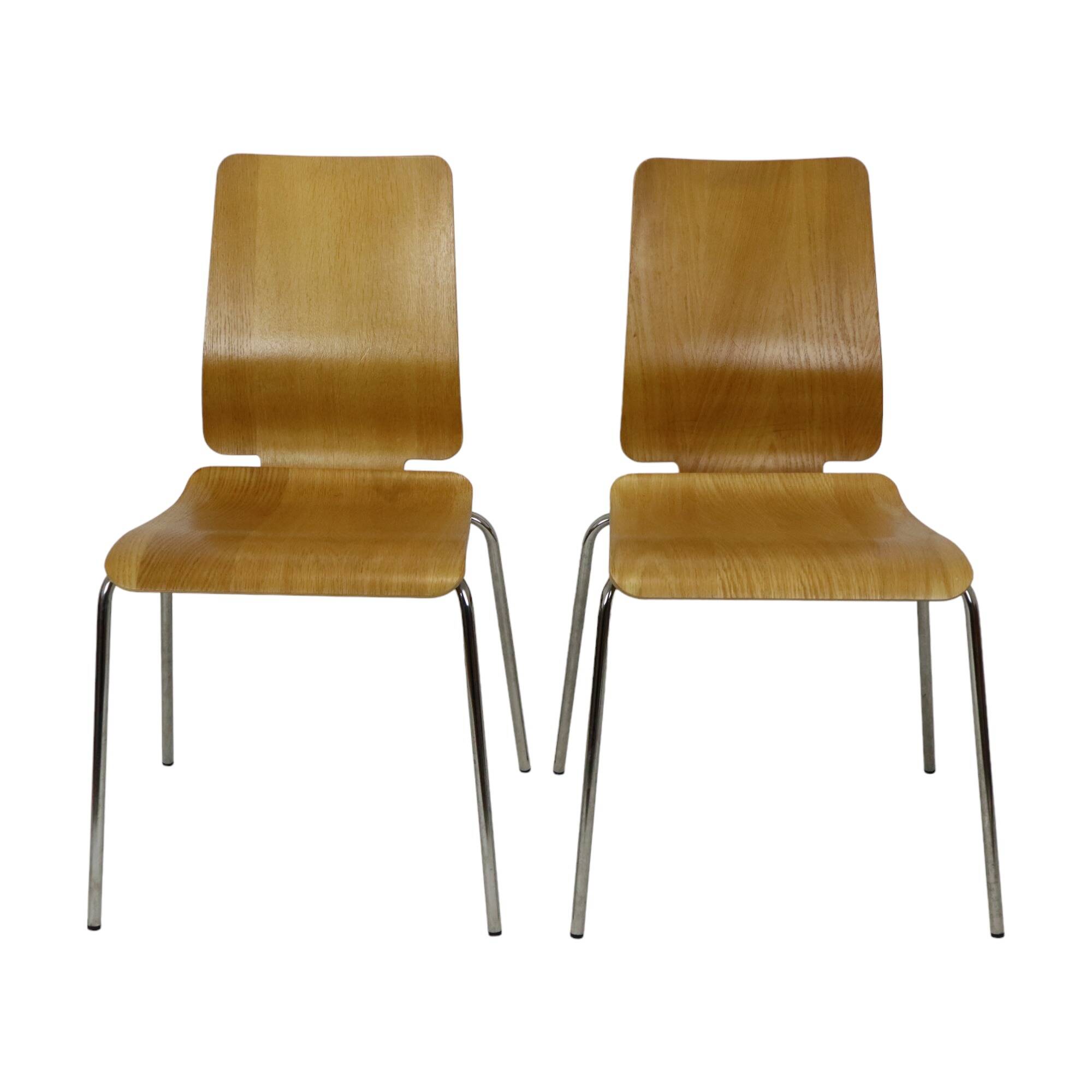 Vintage Set of 4 IKEA Gilbert Chairs Curved Oak Plywood 1999