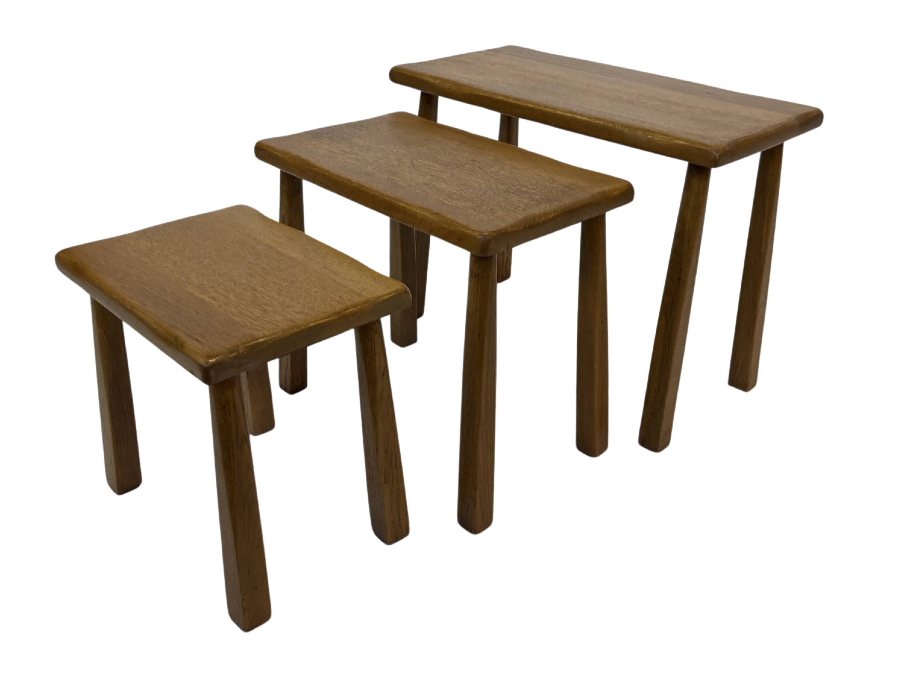 Vintage Set of 3 brutalist oak side or nesting tables 1970s