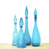Set of four Italian blue glass carafes, 1960s