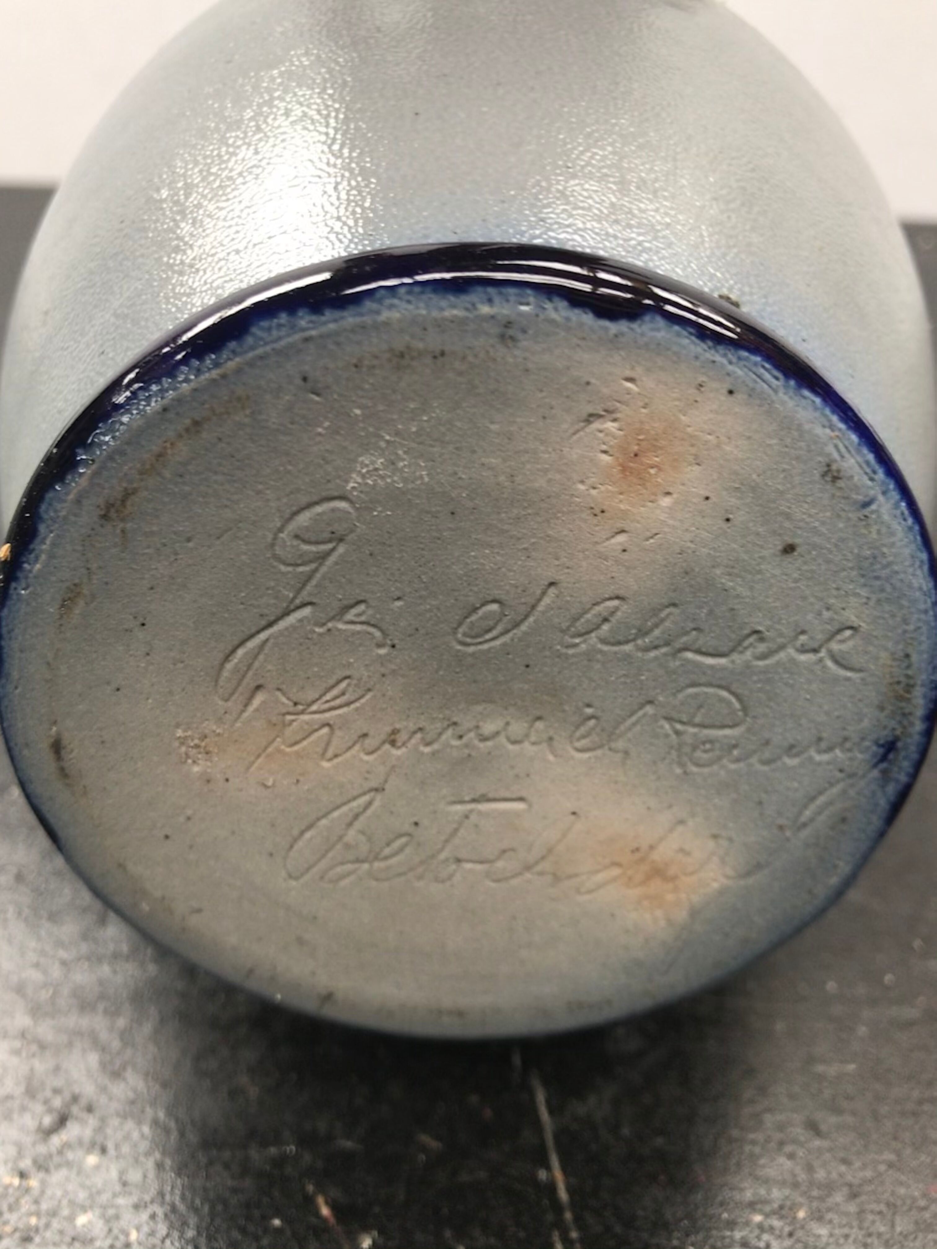 Former betschdorf pitcher blue sandstone enamelled decor vintage vines