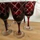 6 red italian cut glass wine glasses