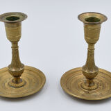 Pair of gossip candle holders in bronze and brass gilded period
