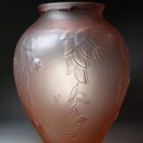 Large art deco style vase in molded/pressed pink glass paste