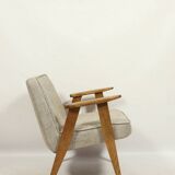 Vintage armchair rustic oak wood herringbone pattern fabric design by Chierowski