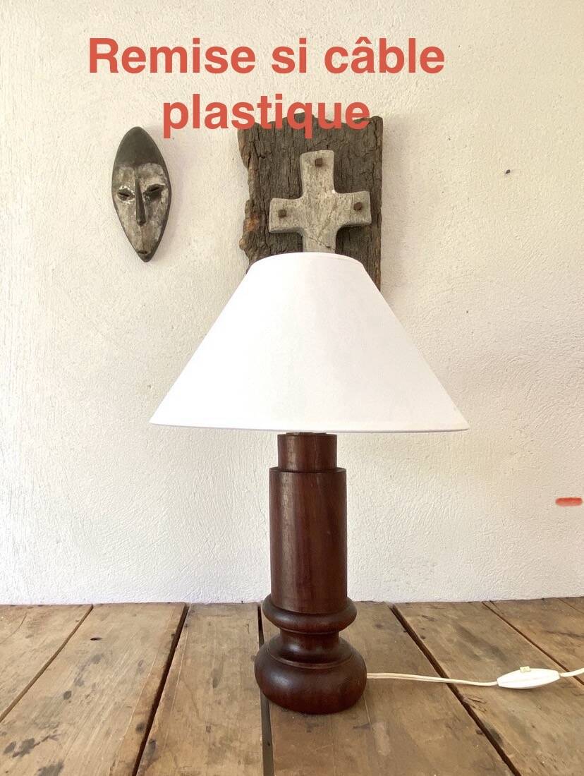 Wooden lamp, fabric cable 2M, cotton shade