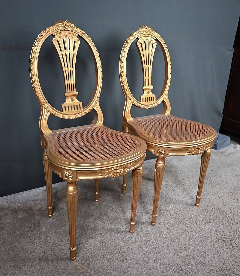 Paire de Chaises en Bois Doré, style Louis XVI – Début XXe