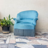 Velvet ottoman chair vintage toad velvet blue 70s