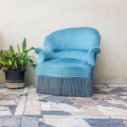 Velvet ottoman chair vintage toad velvet blue 70s