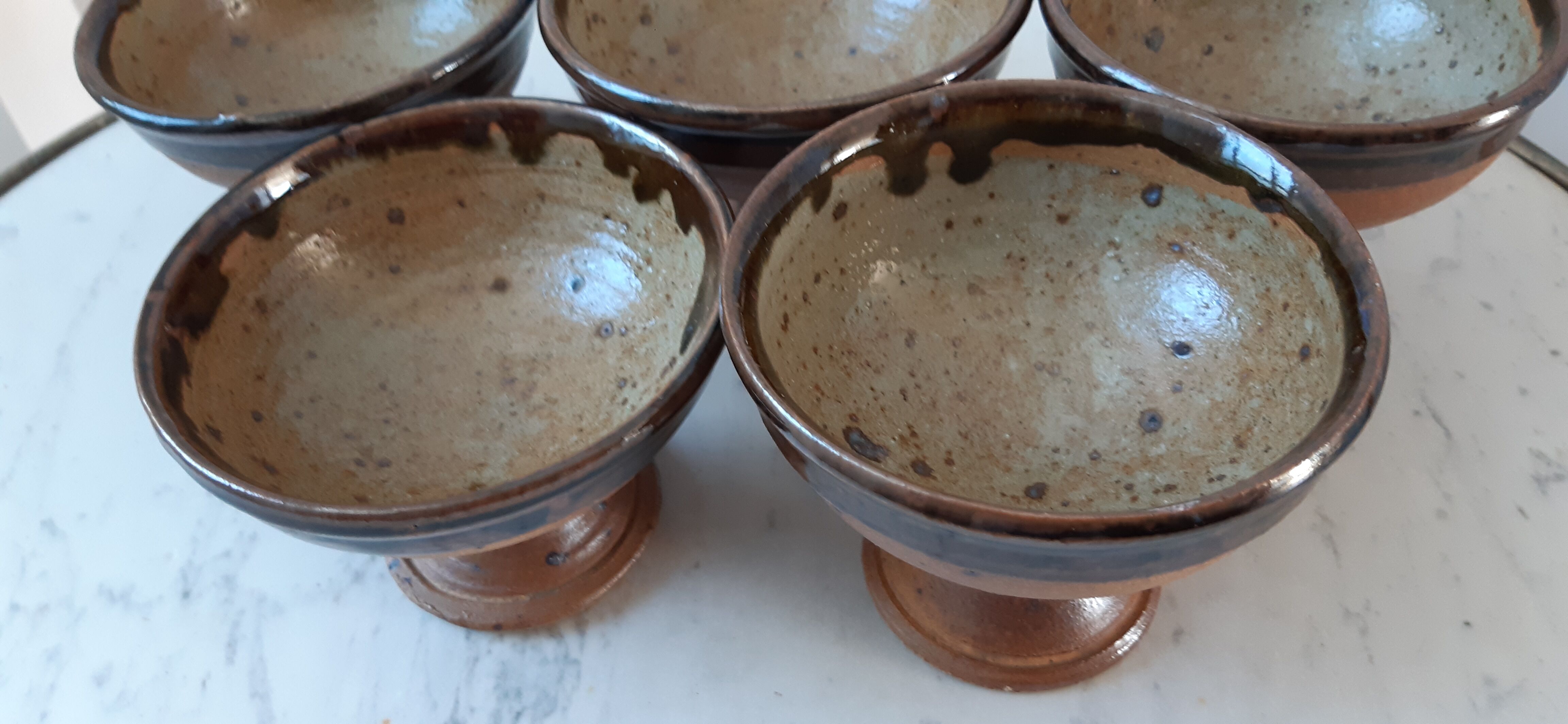 Set of 5 fruit cups / ice in stoneware artisanal pottery 70s