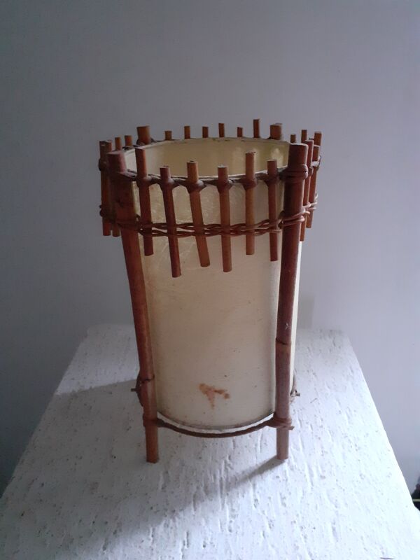 Lampe rotin Louis Sognot design 50's 60's