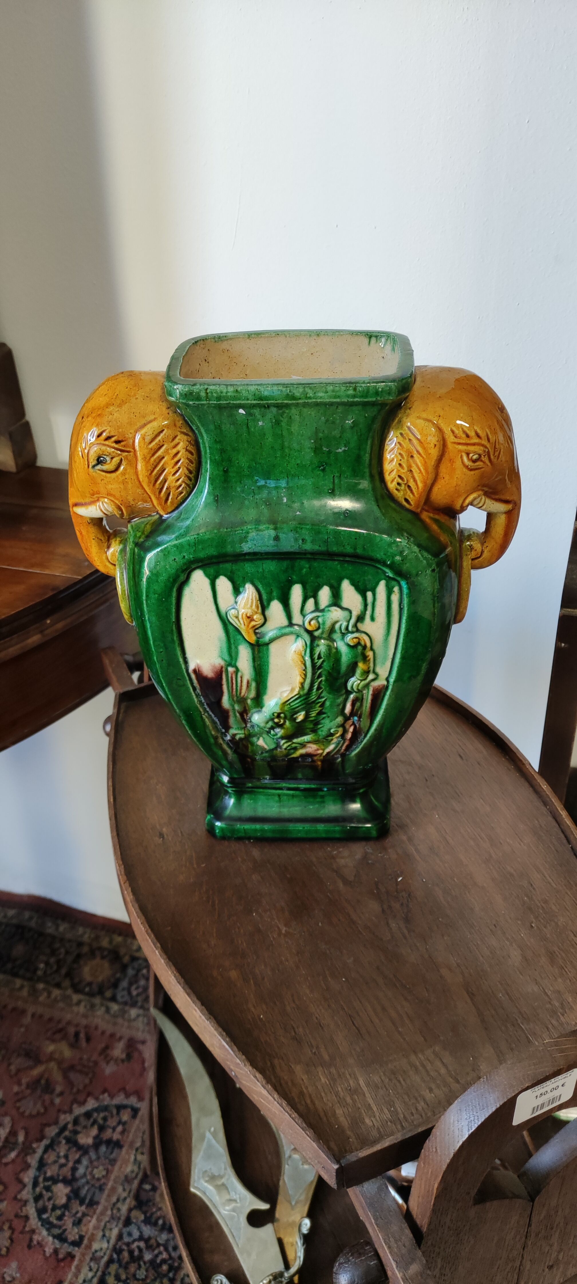 Sancai vase with elephant decoration handle