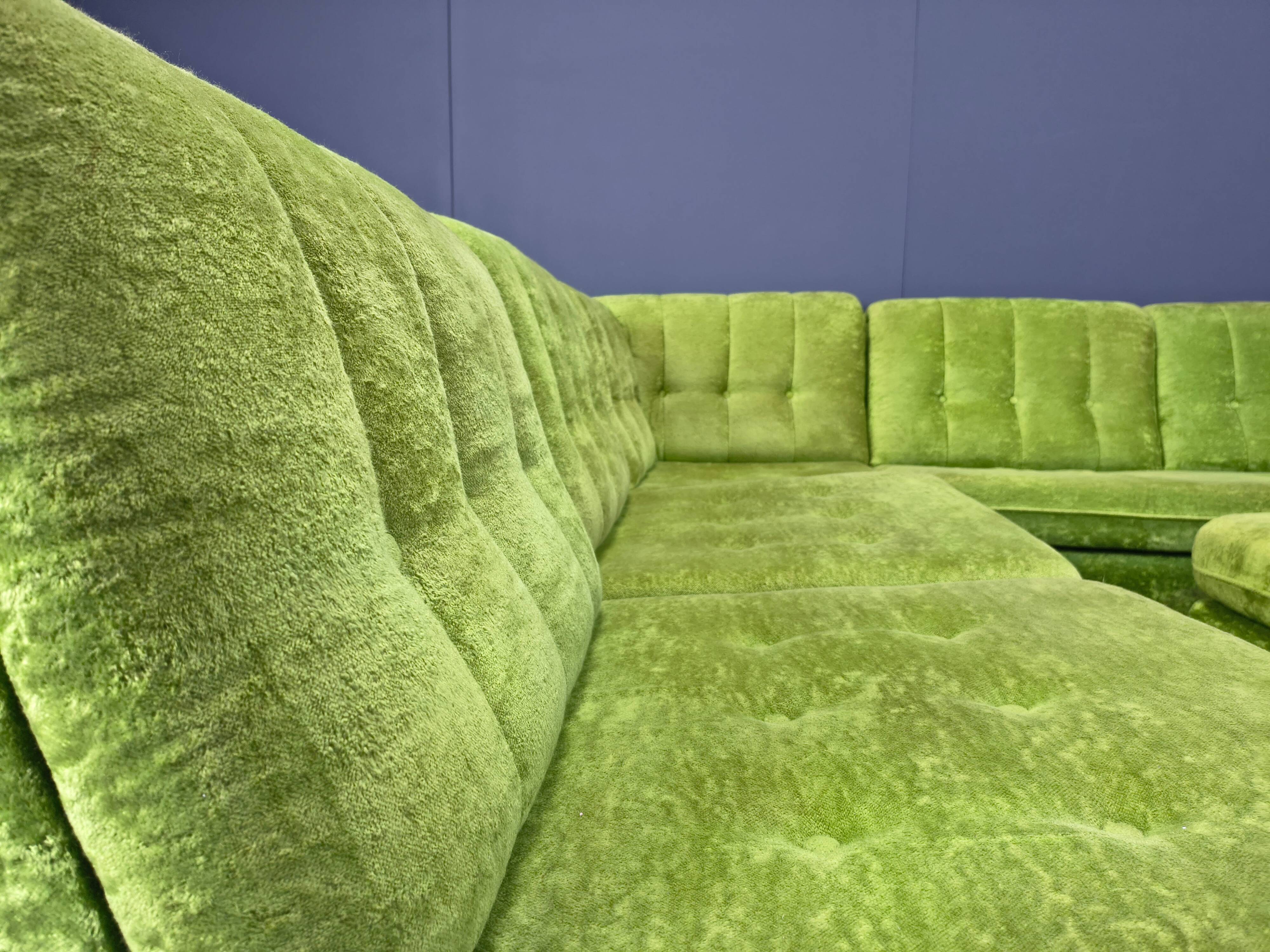 Vintage green velvet modular sofa set, 1970s