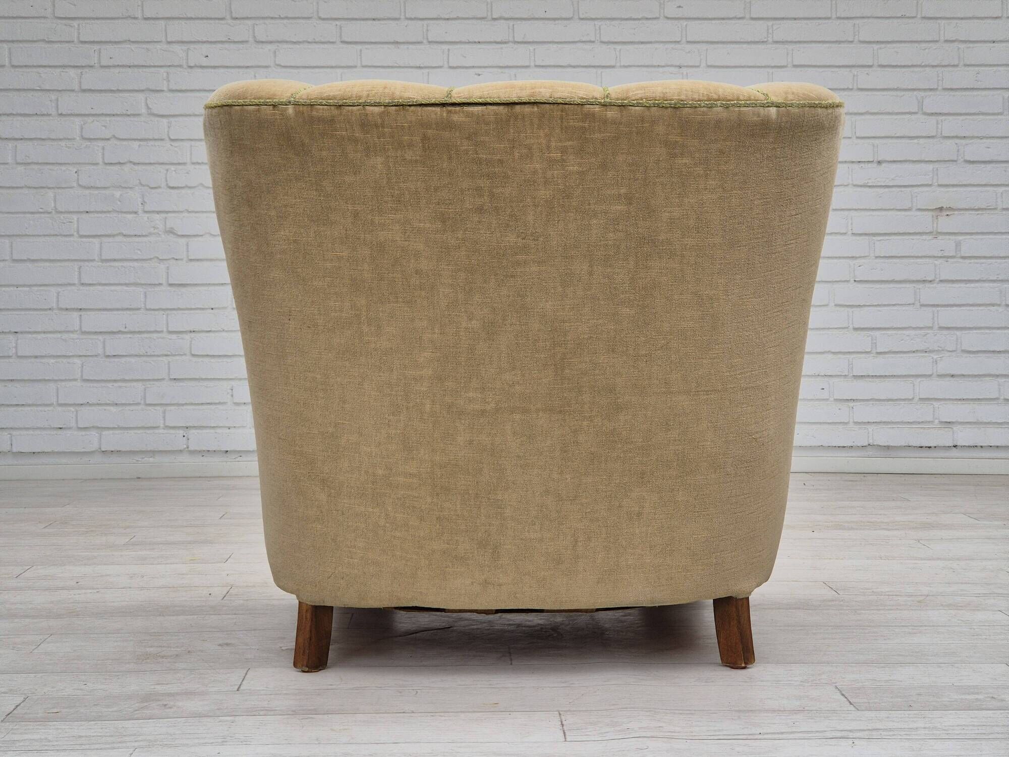 1960s, Danish vintage armchair, furniture velour, dark beech wood.