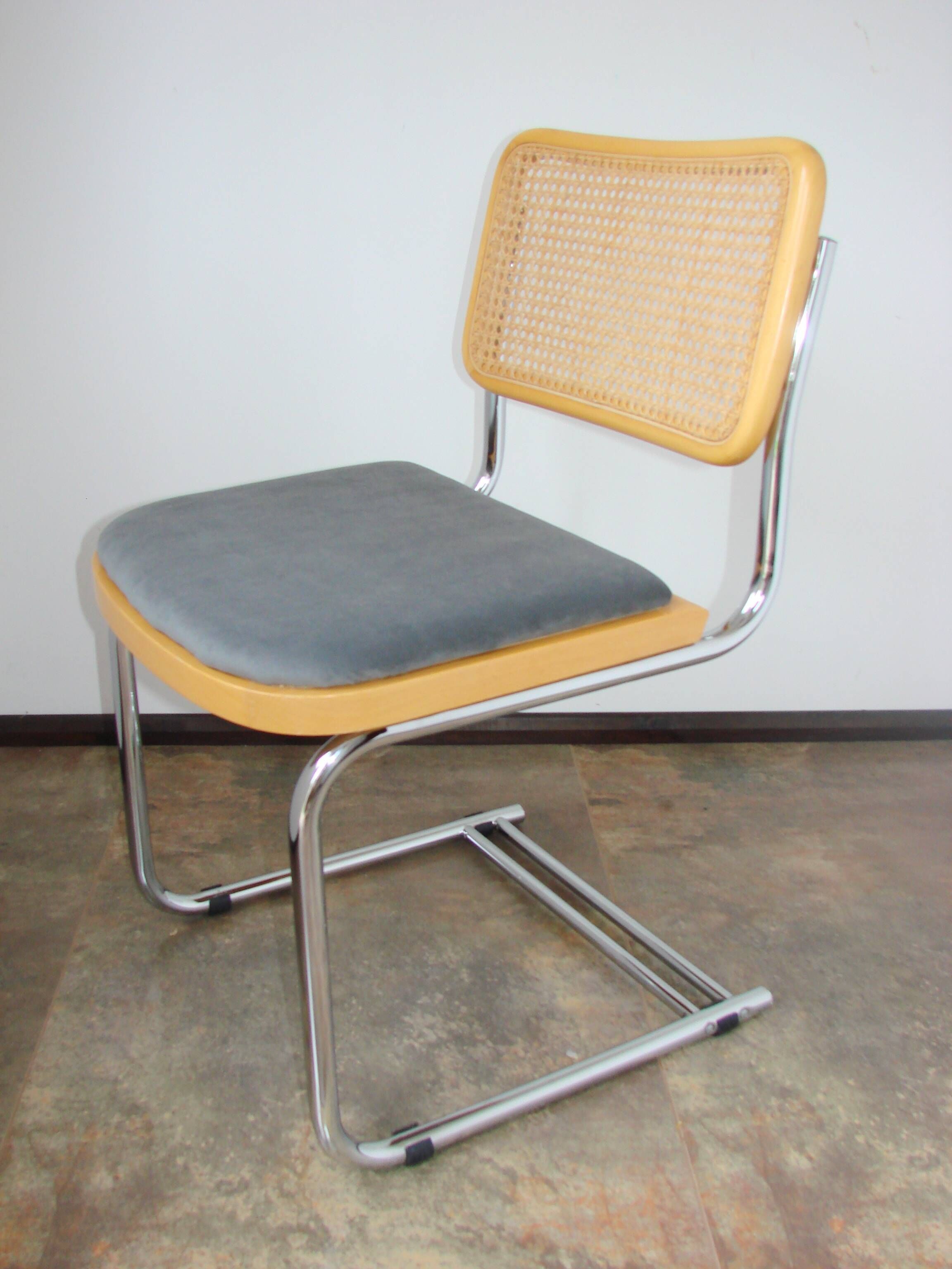 Vintage Bauhaus chair, 1980s – chrome, raffia and fabric