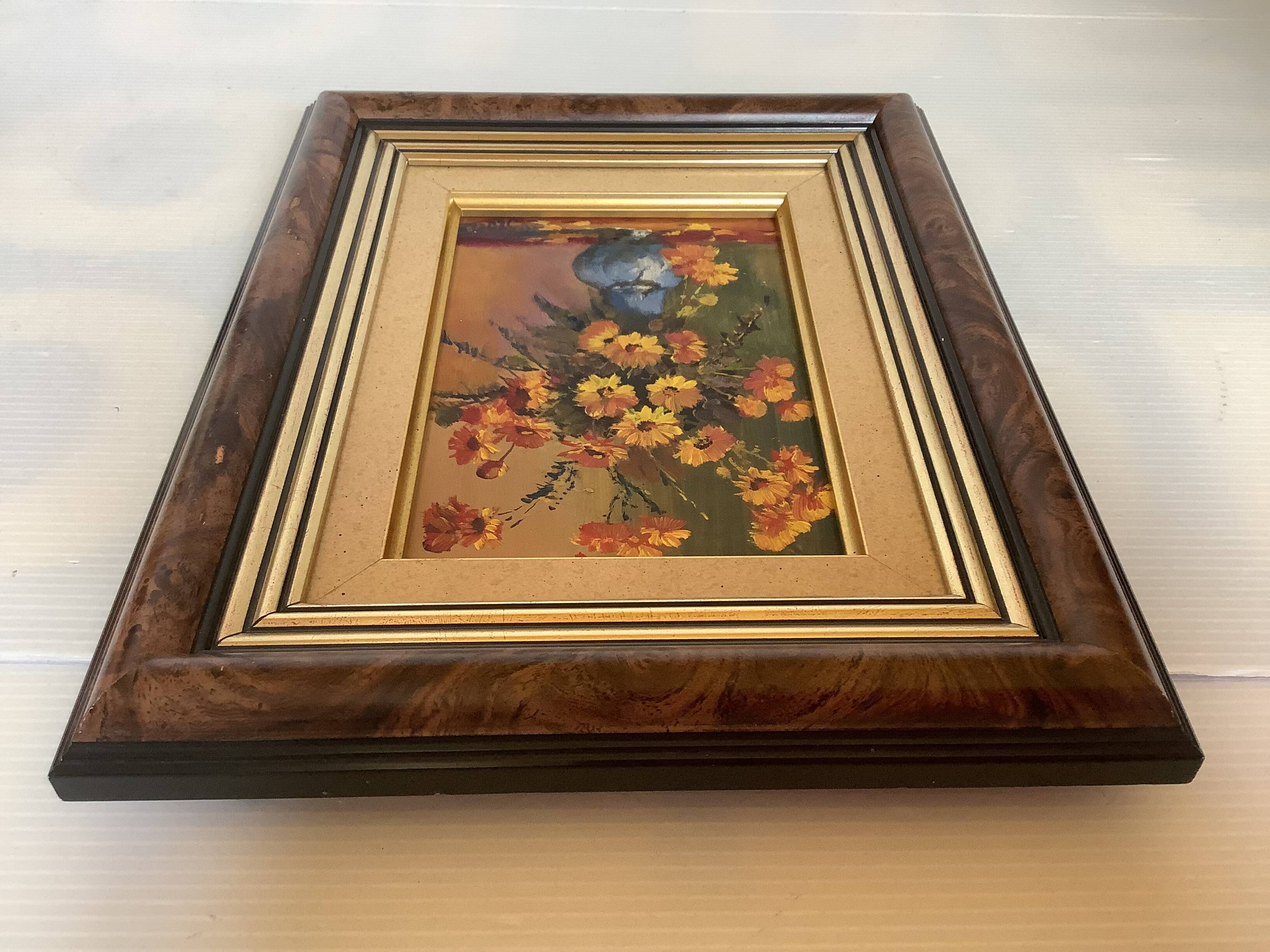Petit tableau bouquet de fleurs huile sur panneau signée