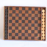 Antique wooden checkers and chess board, 1920s