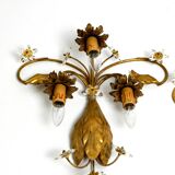 Pair of gold plated Italian 1980's floral Regency Murano glass sconces