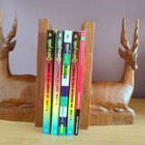 Paire de serre-livres cerfs vintage en chêne massif