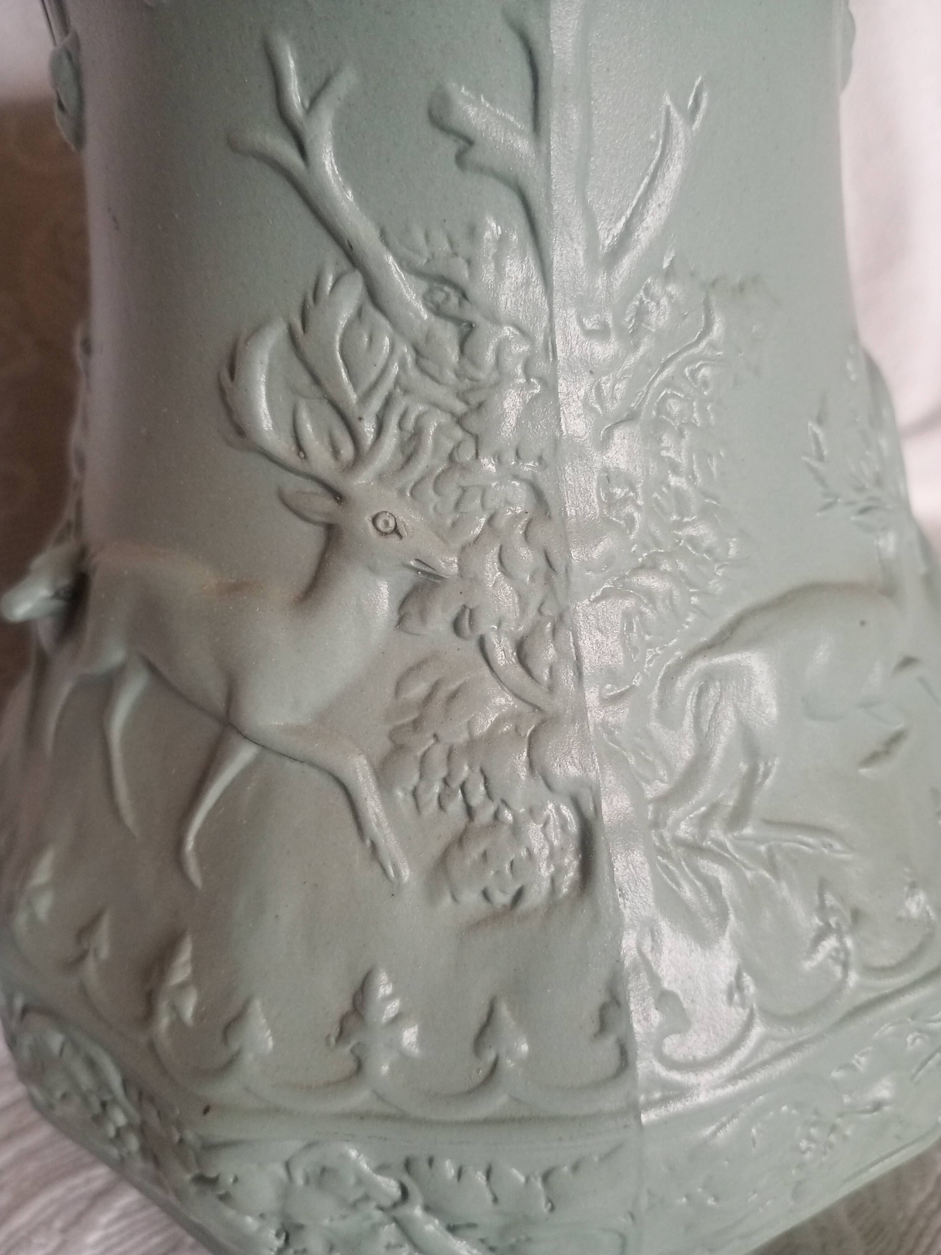 HUGHES & co - Jug Pitcher ANIMALS of the FOREST DEER Glazed Stoneware England