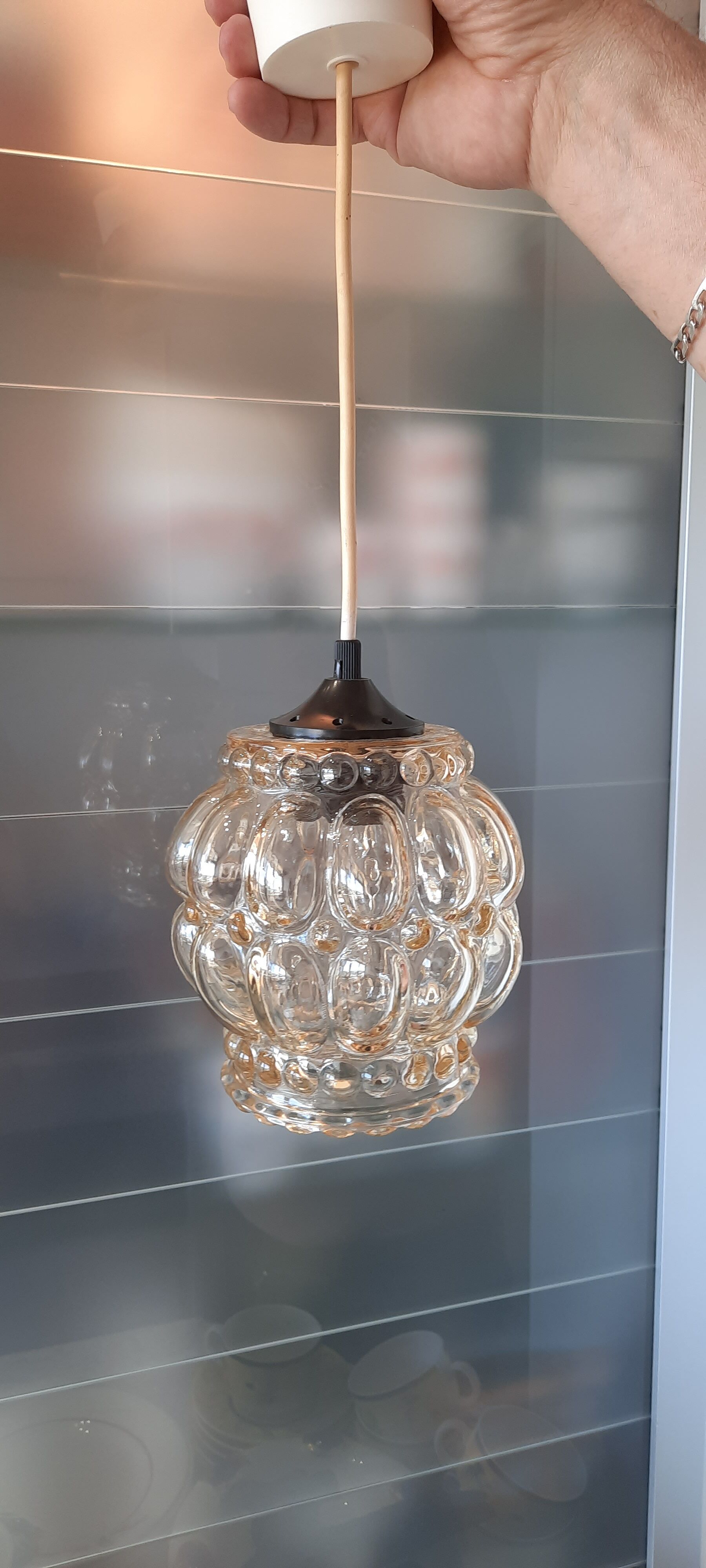 Helena Tynel chandelier 1960/70, amber bubble glass for Limburg