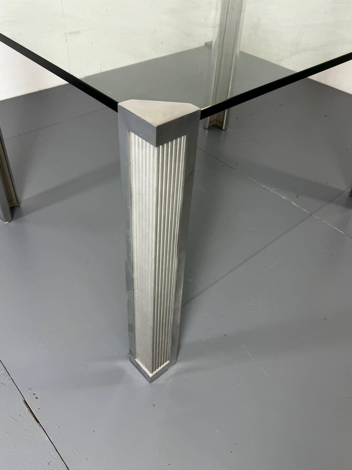 Mid Century Modern Regency Ghyczy Glass and Steel dining table or desk