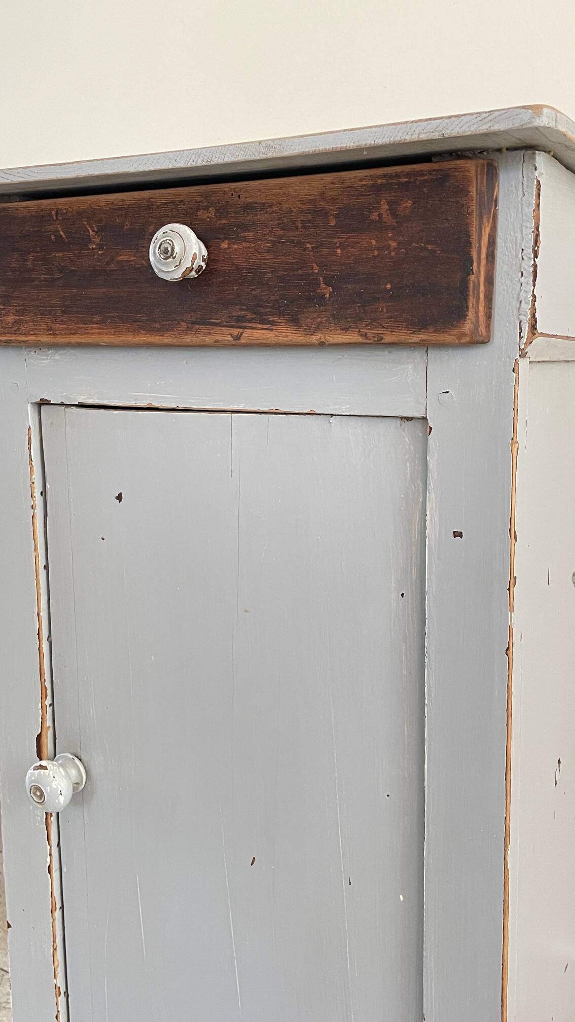 Antique Bedside Table in Weathered Grey Wood