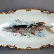 Antique fish service J. Pouyat porcelain Limoges plate 61 cm, 8 plates