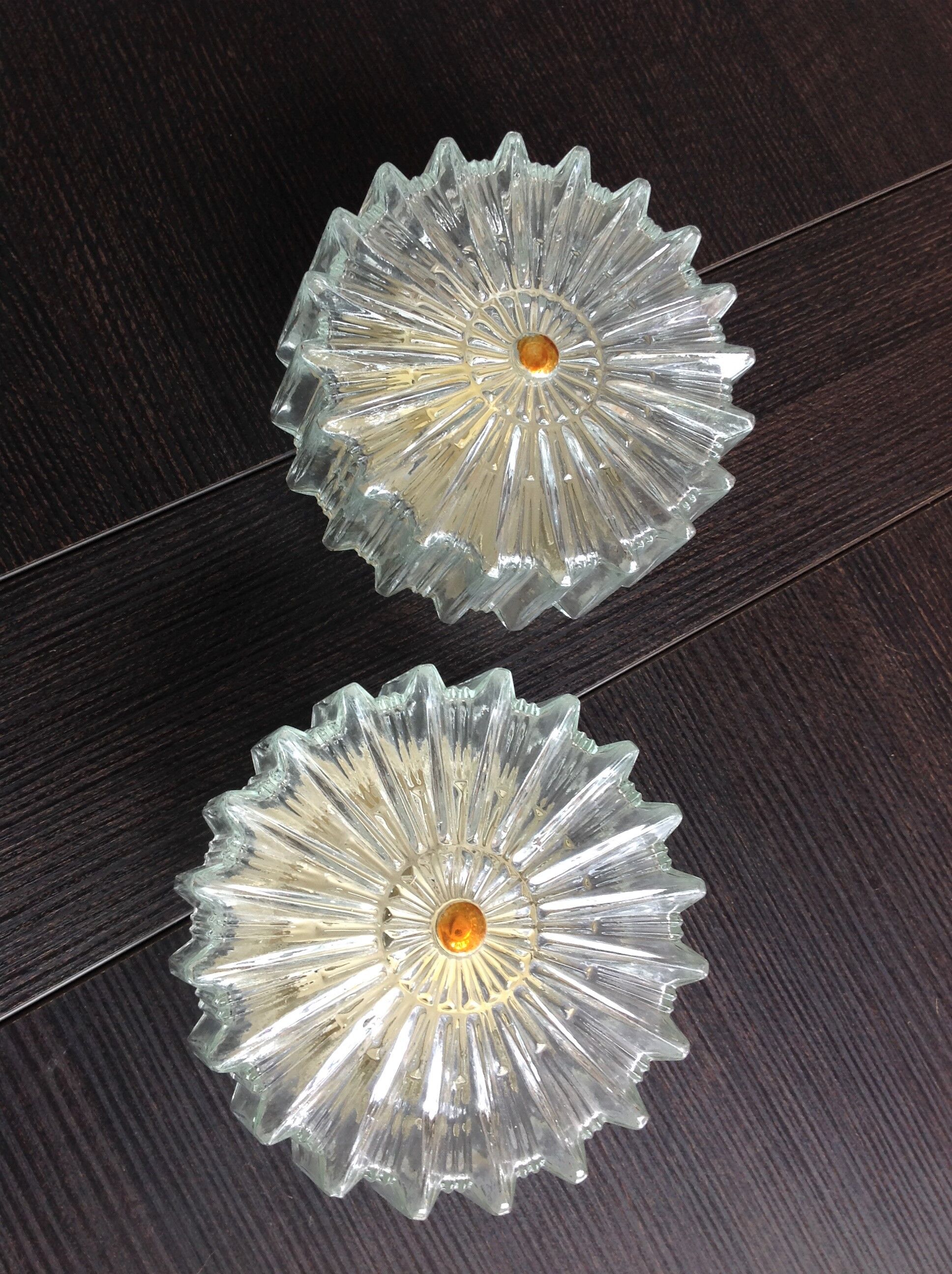 Paire de plafonniers ronds en verre structuré / vintage  années 60-70