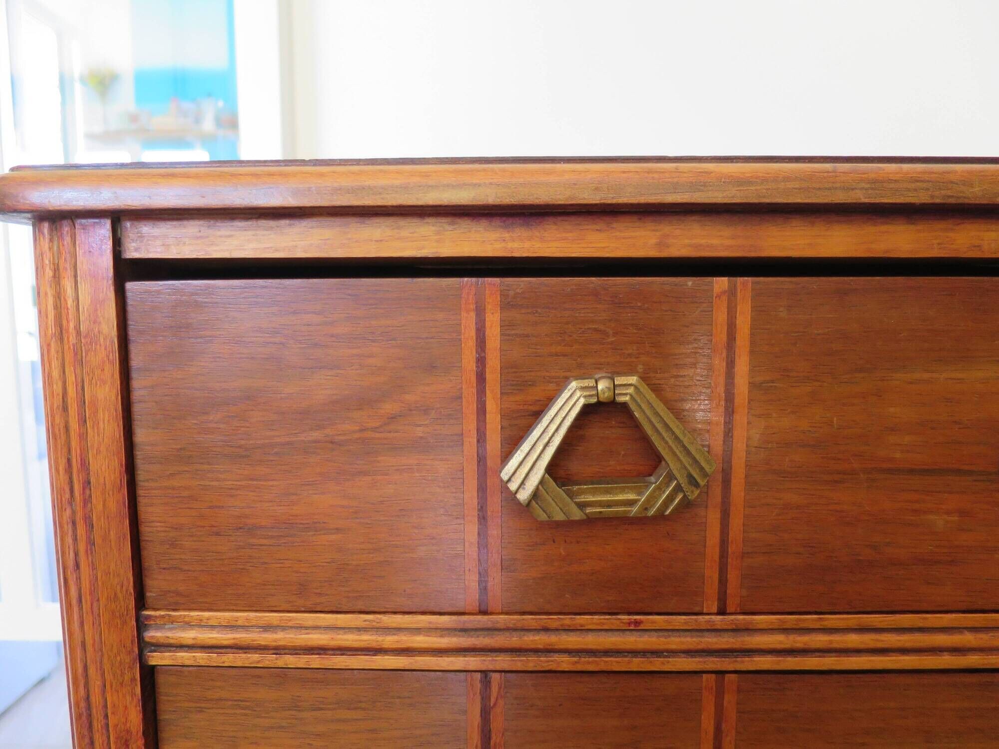 Art Deco chest of drawers - 4 drawers - locks - checkered wood veneer top - 50s