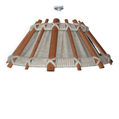 Suspension scandinave en bois et lin  provenance RDA 1970
