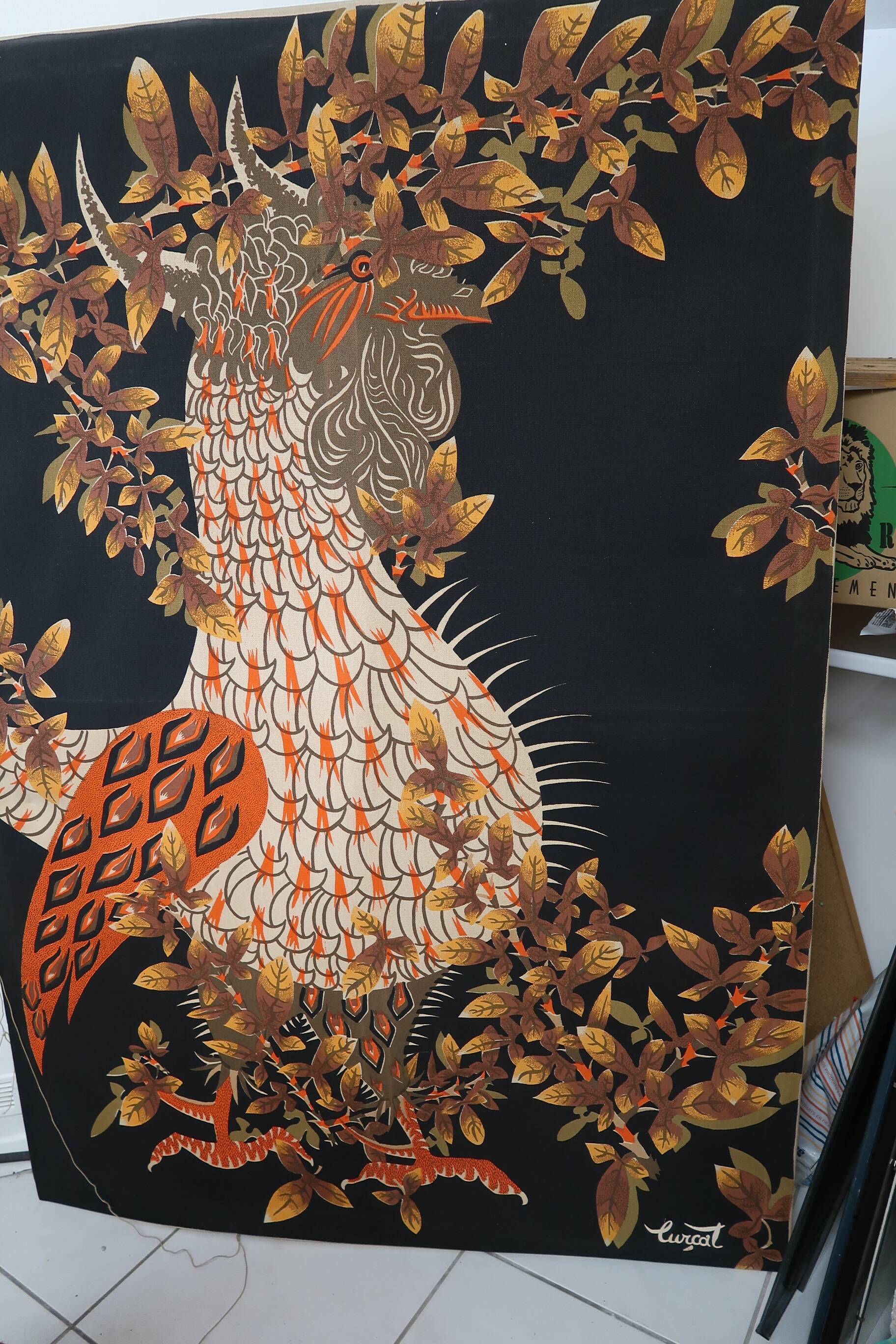 Decorative wall panel printed on canvas by Jean Lurçat "The noisy rooster"