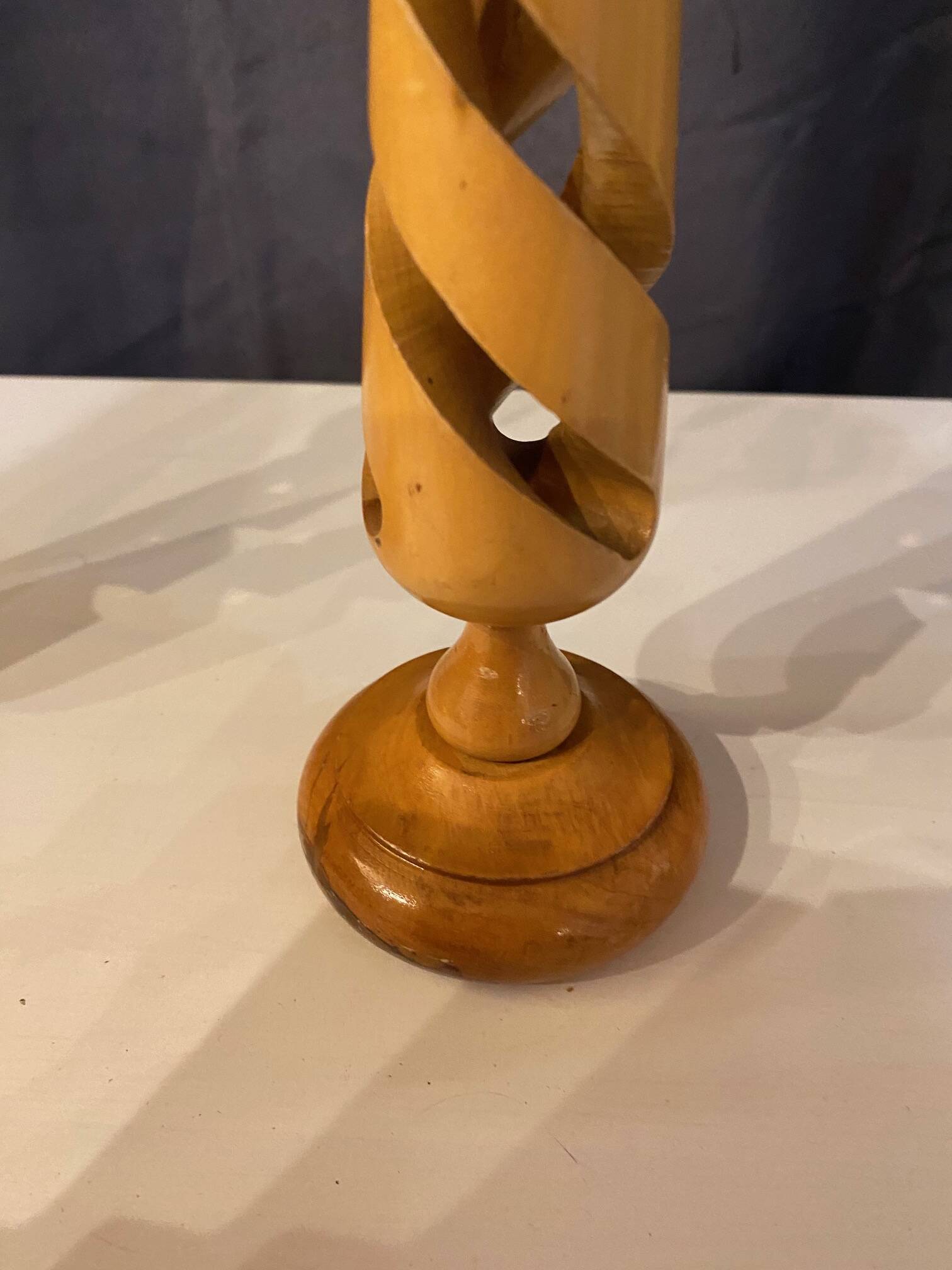 PAIR OF LEMON WOOD CANDLESTICKS CARVED INTO SPIRAL 1970s