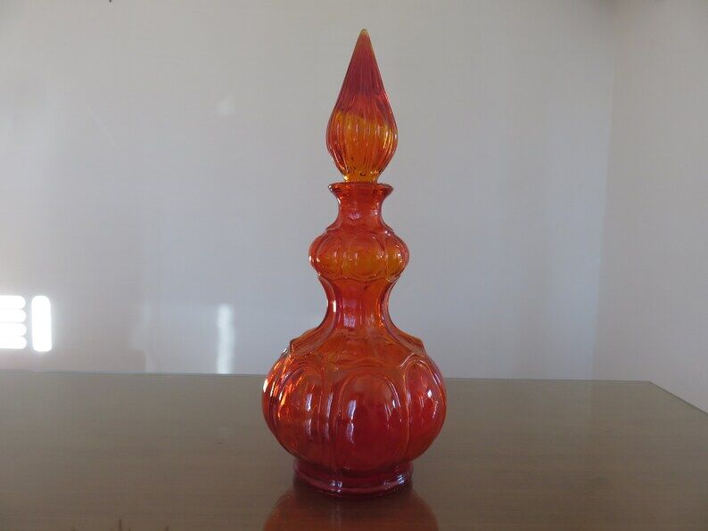 Empoli Italy decanter in orange structured glass 60s 70s