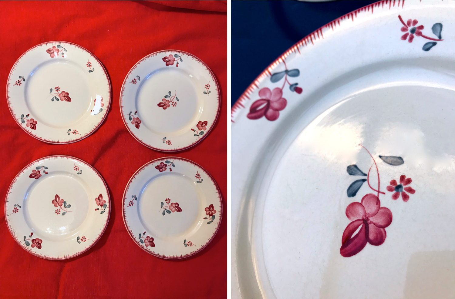 Plates Digoin Sarreguemines fleuries 19th century series Margaret pink flowers