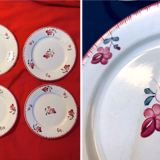 Plates Digoin Sarreguemines fleuries 19th century series Margaret pink flowers